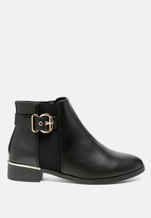 frothy buckled ankle boots with croc detail