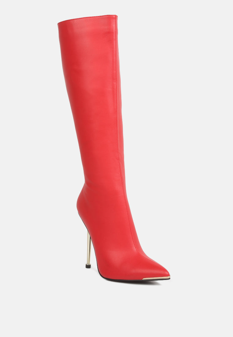 Hale Faux Leather Pointed Heel Calf Boots-2