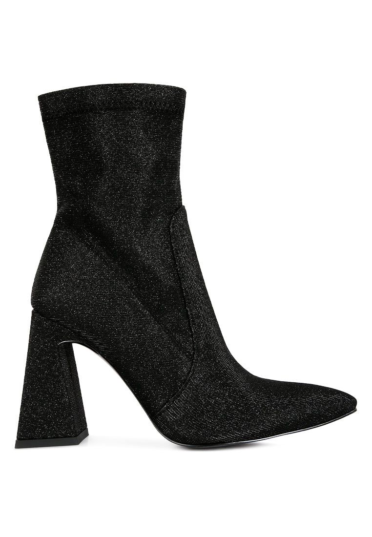 hustlers shimmer block heeled ankle boots