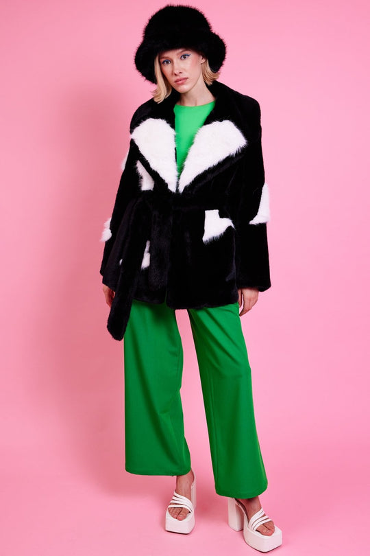 Black Eco Bamboo Faux Fur Coat with Love Heart Detailing-3