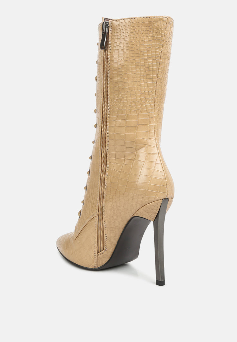 Knocturn Croc Textured Over The Ankle Boots-2