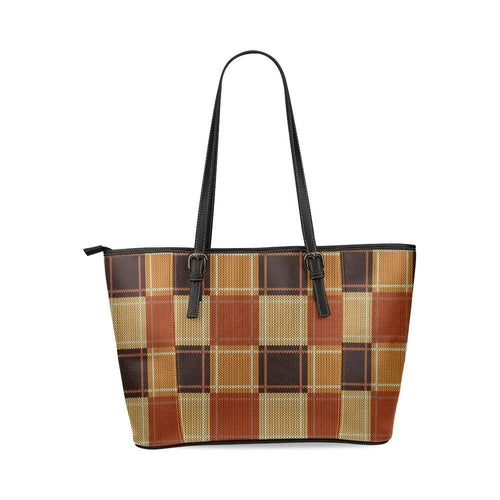 Large Leather Tote Shoulder Bag - Mini Brown Checkered Illustration