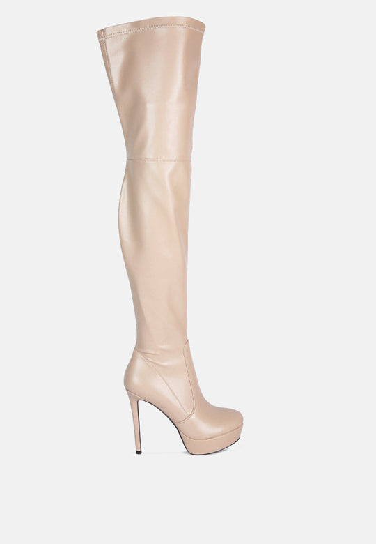 Marvelettes Faux Leather High Heeled Long Boots-5