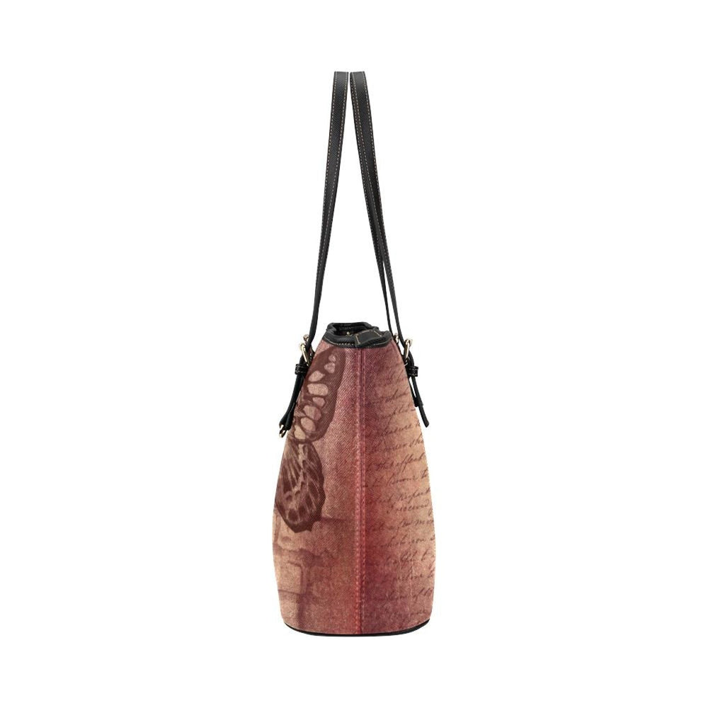 Large Leather Tote Shoulder Bag - Mauve Butterfly Multicolor