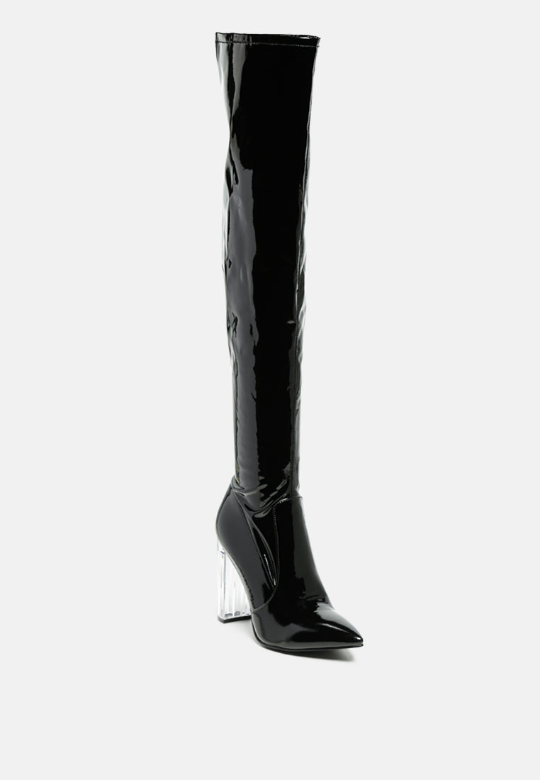 Noire Thigh High Long Boots In Patent Pu-5