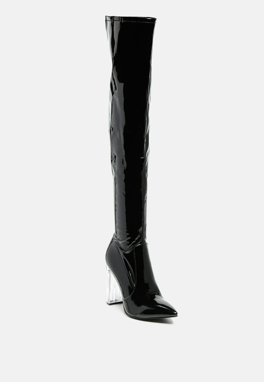 Noire Thigh High Long Boots In Patent Pu-5