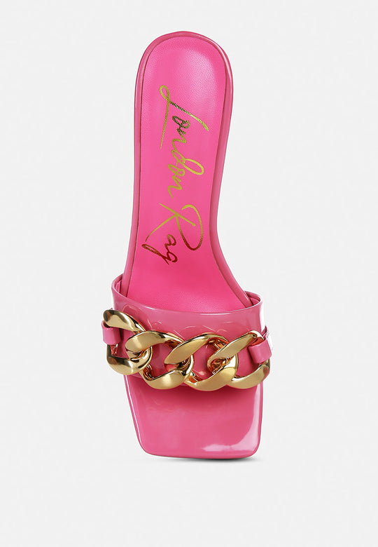 Playdoll Block Heel Sandal With Metal Chain Detail-3