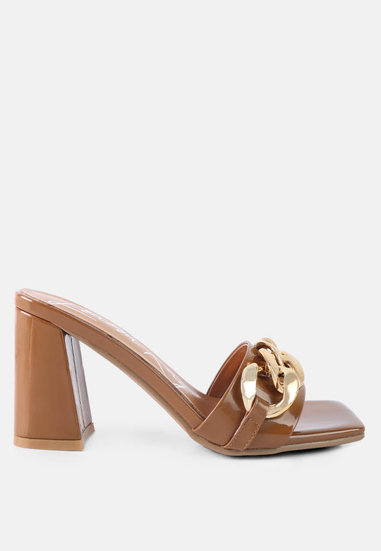 Playdoll Block Heel Sandal With Metal Chain Detail-6