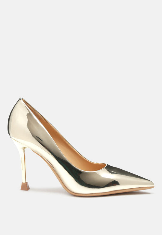 Poudre Metallic Patent Faux Leather Pumps-0