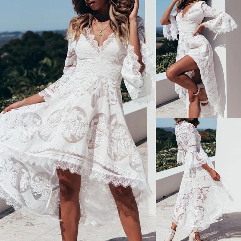 Lace white dress Summer Beach Dress Flare Fancy Dress