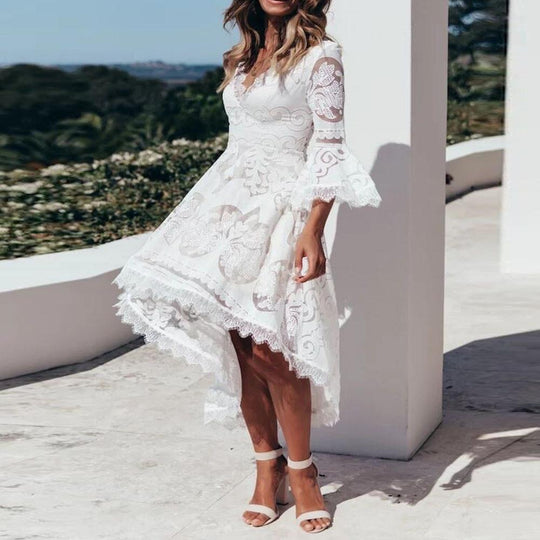 Lace white dress Summer Beach Dress Flare Fancy Dress