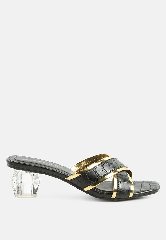 Stellar Gold Line Croc Sculpted Heel Sandals-5