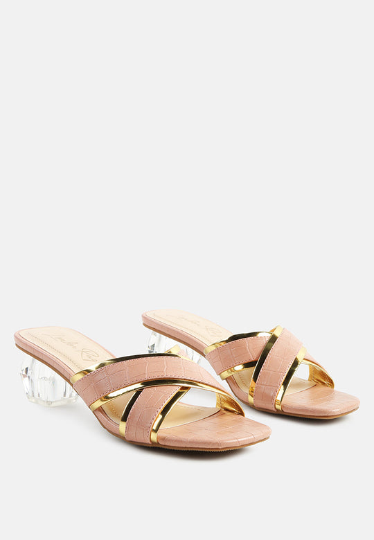 Stellar Gold Line Croc Sculpted Heel Sandals-1