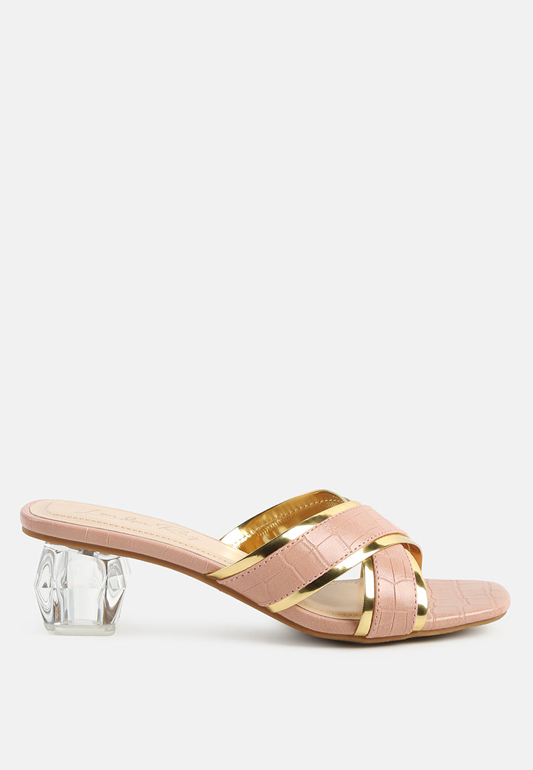 Stellar Gold Line Croc Sculpted Heel Sandals-0