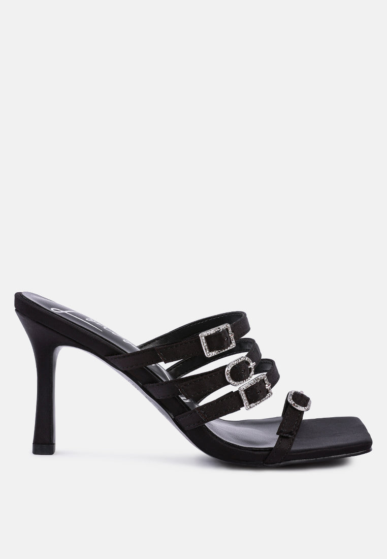 Times Up Diamante Buckle Mid Heel Sandals-6