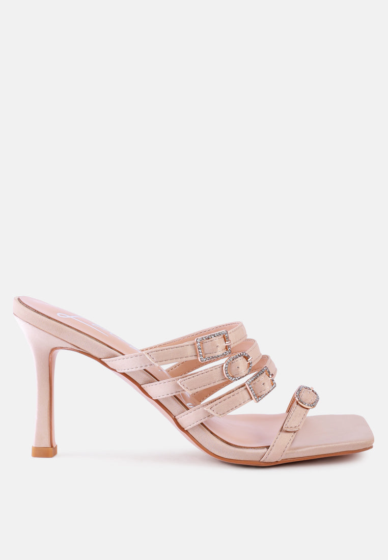 Times Up Diamante Buckle Mid Heel Sandals-0