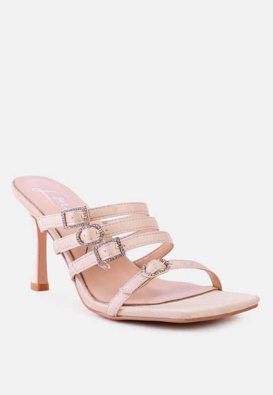 Times Up Diamante Buckle Mid Heel Sandals-2