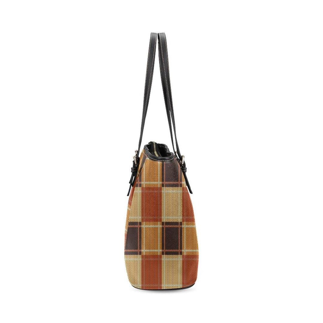 Large Leather Tote Shoulder Bag - Mini Brown Checkered Illustration