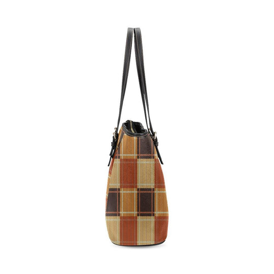 Large Leather Tote Shoulder Bag - Mini Brown Checkered Illustration