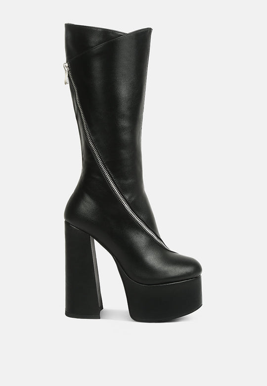 Tzar Faux Leather High Heeled Platfrom Calf Boots-0