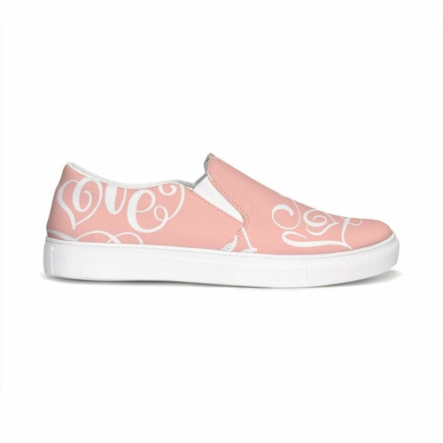 Womens Sneakers - Pink And White Love Print Low Top Slip-on Canvas