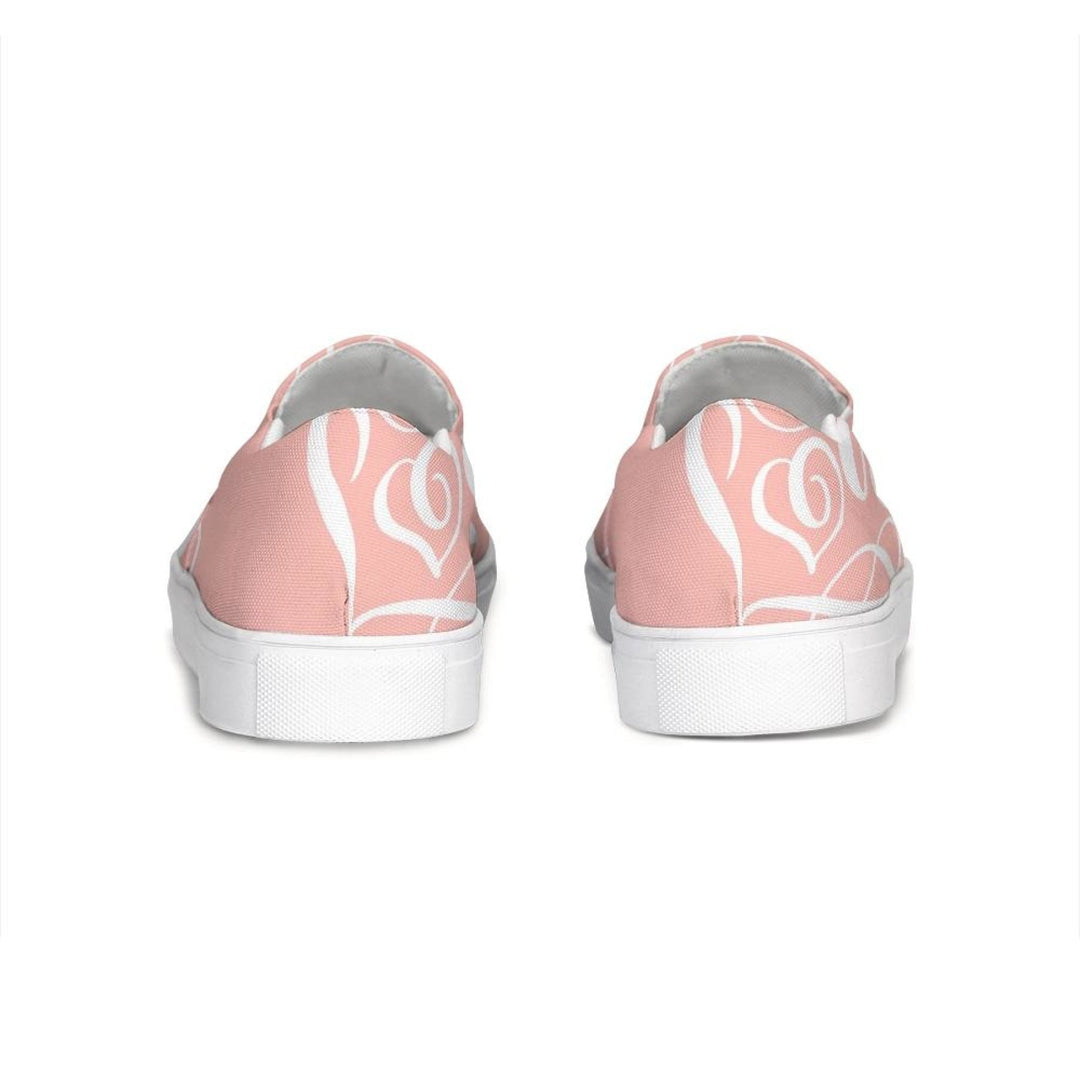 Womens Sneakers - Pink And White Love Print Low Top Slip-on Canvas