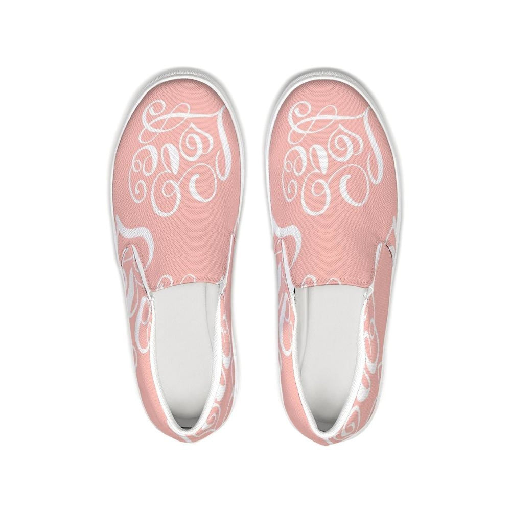 Womens Sneakers - Pink And White Love Print Low Top Slip-on Canvas